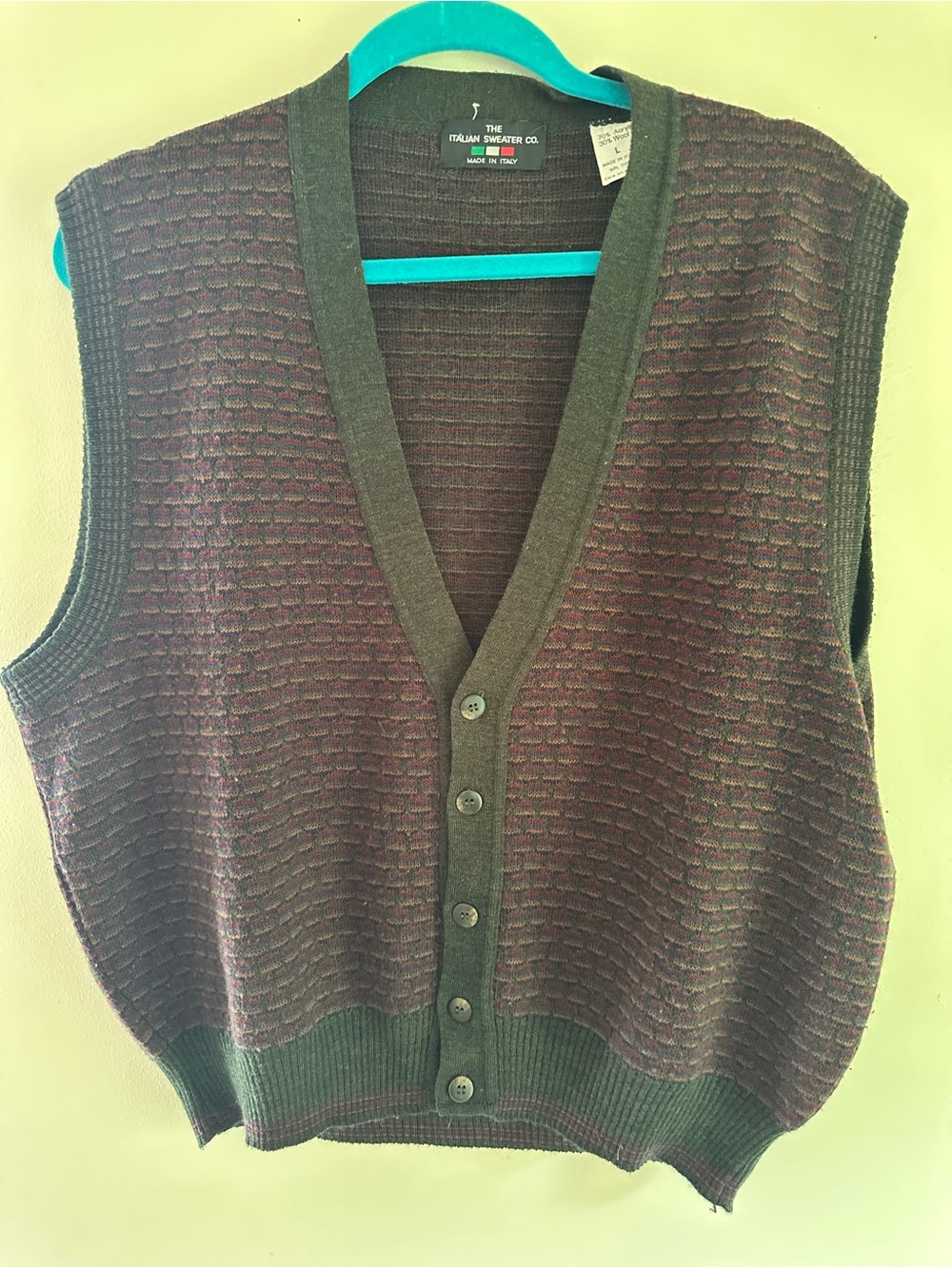 Vintage Made in Italy Textured Striped Button Front Sweater Vest Size Large